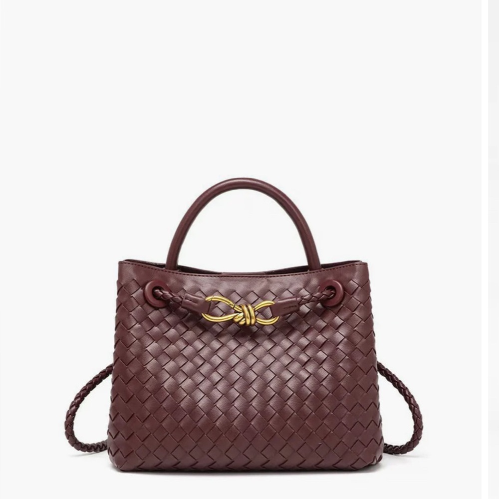 Woven Handbag in Burgundy/Brown